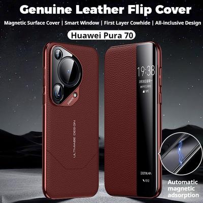 Oryginalne Skórzane Etui Flip Case Dla HUAWEI Pura 70 Pro Ultra Smart View Budzenie Uśpienie Wyświetlanie ID Dzwoniącego