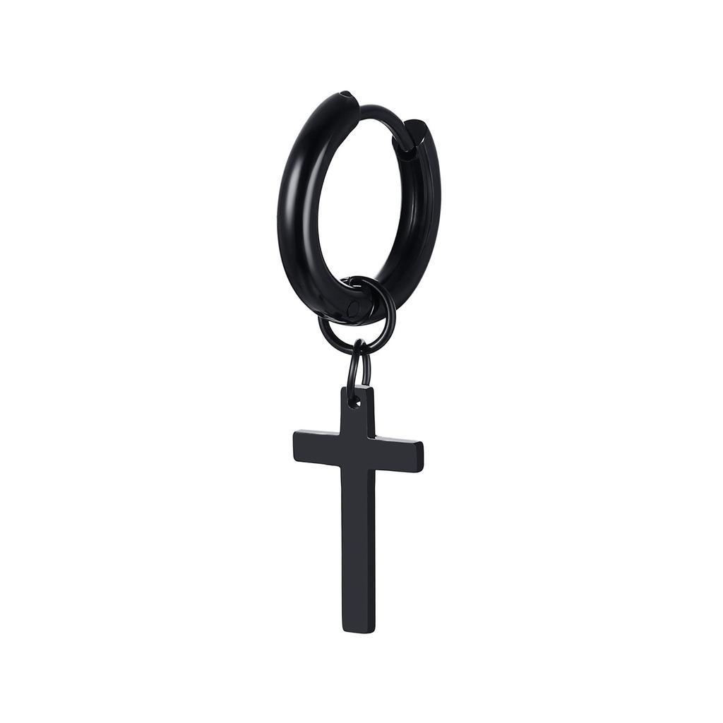 Vnox 1 Stuk Gotische Punk Hoepel Oorbellen voor Mannen Vrouwen, Zwart Roestvrij Staal Huggie Hoops Oor Sieraden, Kruis Geometrisch Hangend