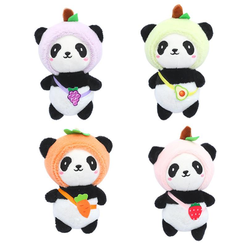 Adorable Panda Plush Keychain Strawberry Bear Soft Furry Car Bag Charm 12cm