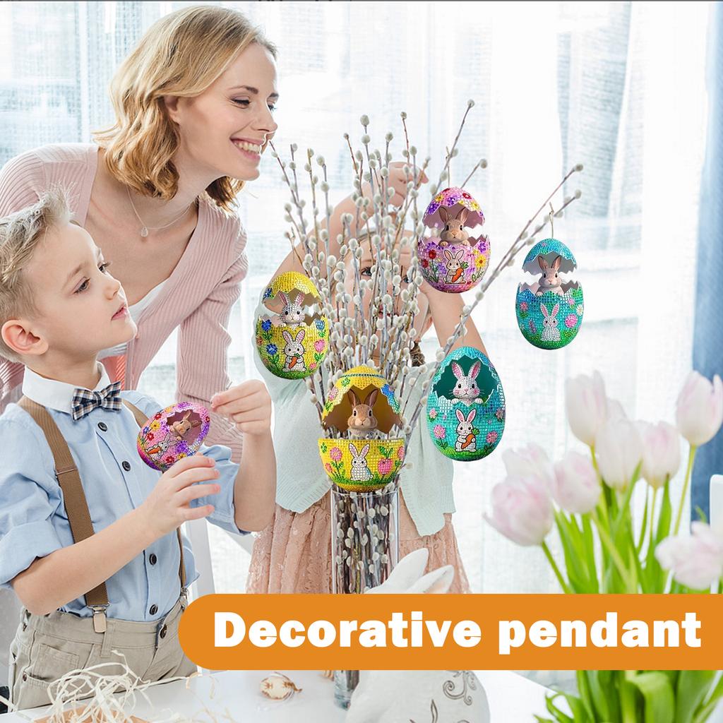 Wooden 8pcs Easter Egg Decoration Pendant, Wooden Group Of Little Rabbits Hanging Decoration