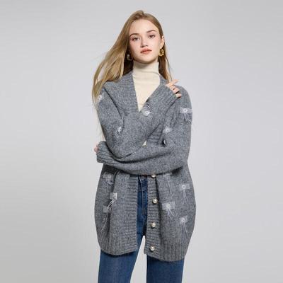 Women's Long Sleeve Tassel V-Neck Knit Cardigan