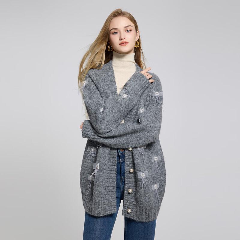 

Women s Long Sleeve Tassel V-Neck Knit Cardigan One Size