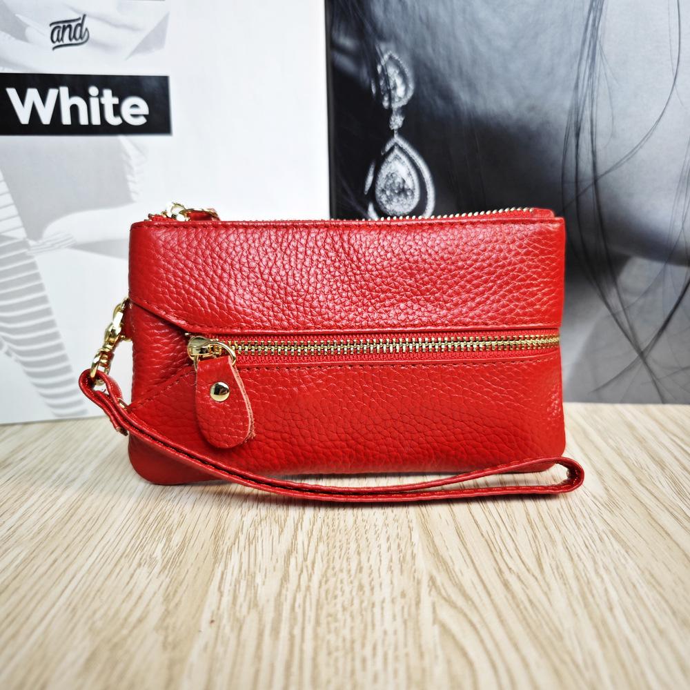 

Кожаный кошелек для ключей и монет из коровьей кожи – Клатч в европейском и американском стиле, Популярный держатель для карт. красный