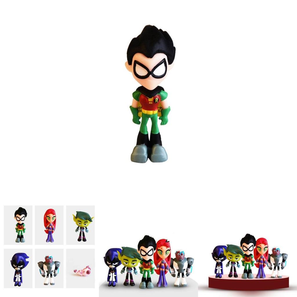 סט דמויות צבעוני של Teen Titans Go הכולל את רובין, רייבן, ביסט בוי, סטארפייר - פריטי אספנות