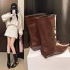Mode 2025 Herbst/Winter Neue Retro Square Toe Ritterstiefel Vielseitige Wedge Mid-Tube Stiefeletten für Damen