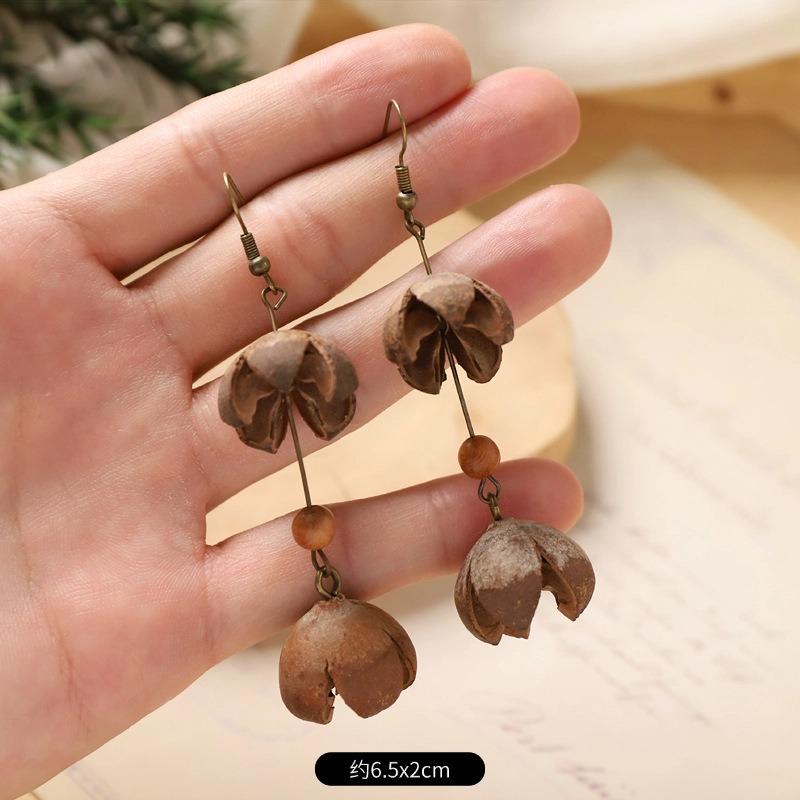 Retro Handmade Plant Fruit Earrings Pine Cone Literature and Art Chinese Medicine Dried Fruit Niche Creative Earrings Women