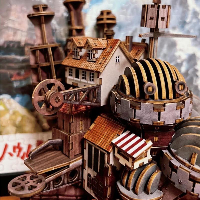 3D Wooden Moving Castle Puzzle - DIY Anime Model Kit, Educational Building Blocks, Collectible Desk Decor from Classic Animation