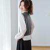 Top in Maglia Color Block con Collo a Volant Stile Coreano Autunno 2025 per Donna