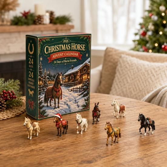 Holiday Surprise Gift Box Christmas Pony Advent Calendar, 24-Day Acrylic Ornament Set with Mini Decoration for Home Horse Figures, Tree