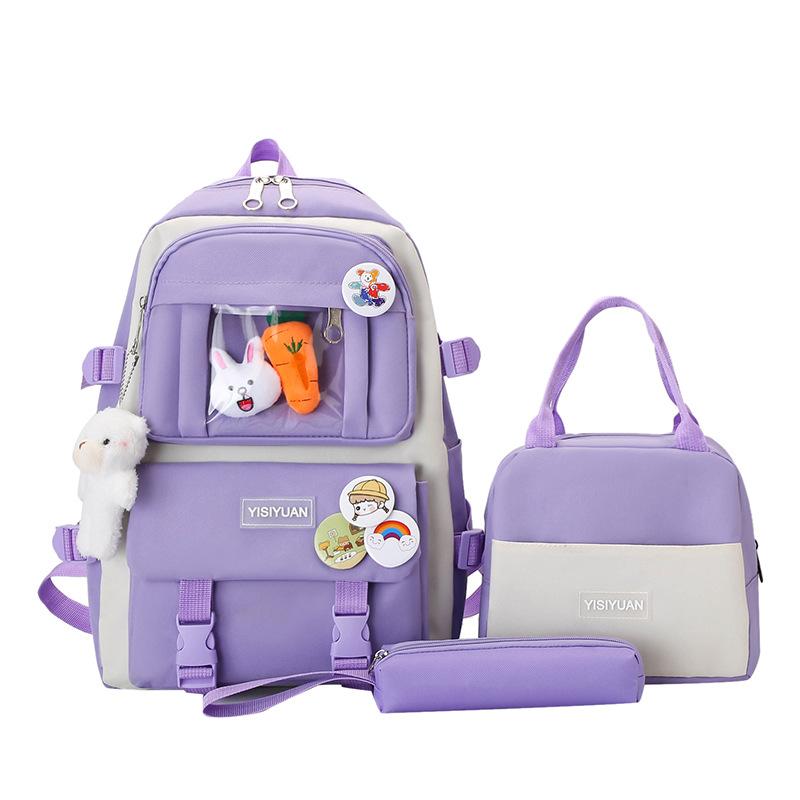 Dreiteiliges Rucksack-Set Farbblock Schüler-Schultasche Damen College-Stil Großraum-Rucksack für Mädchen