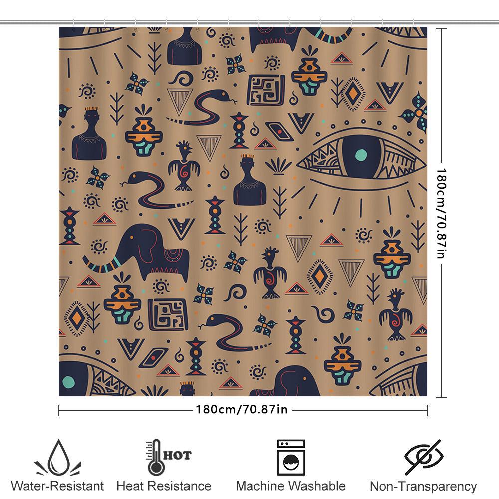 Trendy Bohemian Bathroom Decor Shower Curtain With Eye Design For Home Decoration Black/Beige Colorway (72X84 Inches)