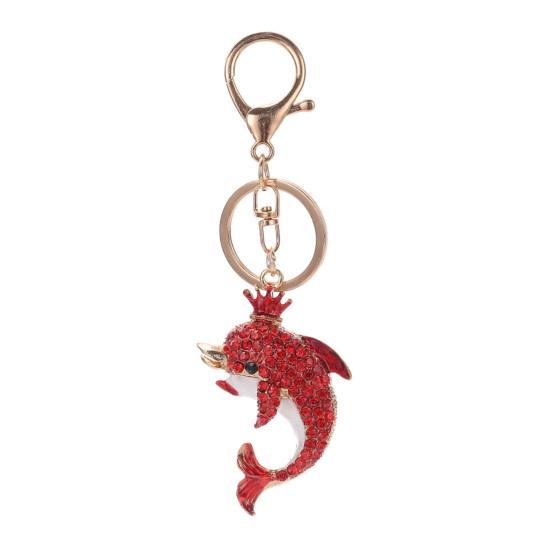 

Keychain Pendant Rhinestones Inlaid Dolphin Shape Key Chain with Lobster Clasp Bag Charm Backpack Accessory красный