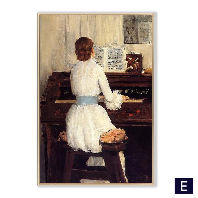 Vintage Girls Play Piano Poster European Figure Canvas Prints Painting Wall Art Picture for Living Room Interior Home Decor