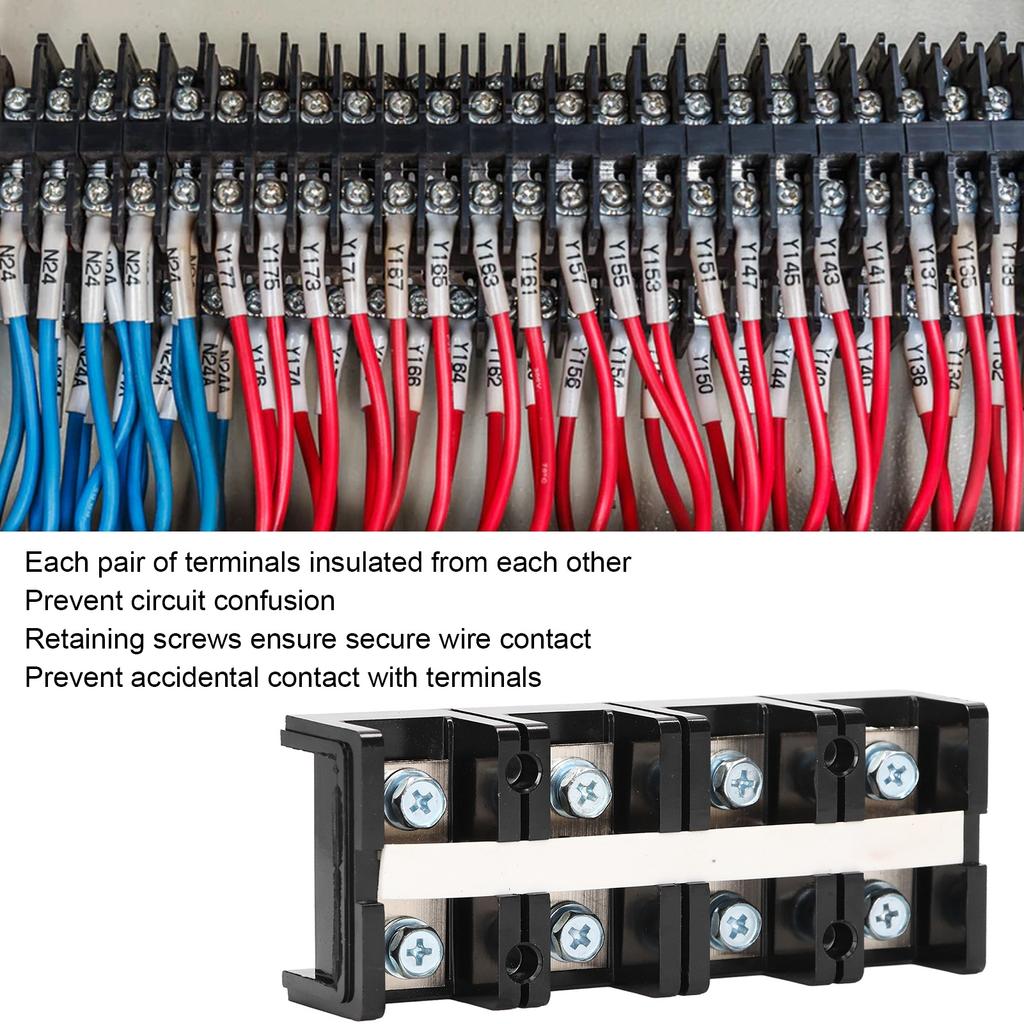 Terminal Block 2 Row Electric Wire Barrier Screw Strip for Power Supply with Cover AC600V 100A
