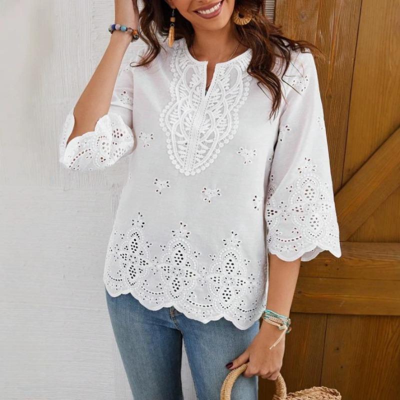 BITCED Damen Mode Lässig Einfarbiger Druck 3/4 Ärmel Blusen & Hemden