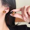 Hollow Tiger's Eye Clip-On Earrings: Retro, Elegant Design for Non-Pierced Ears