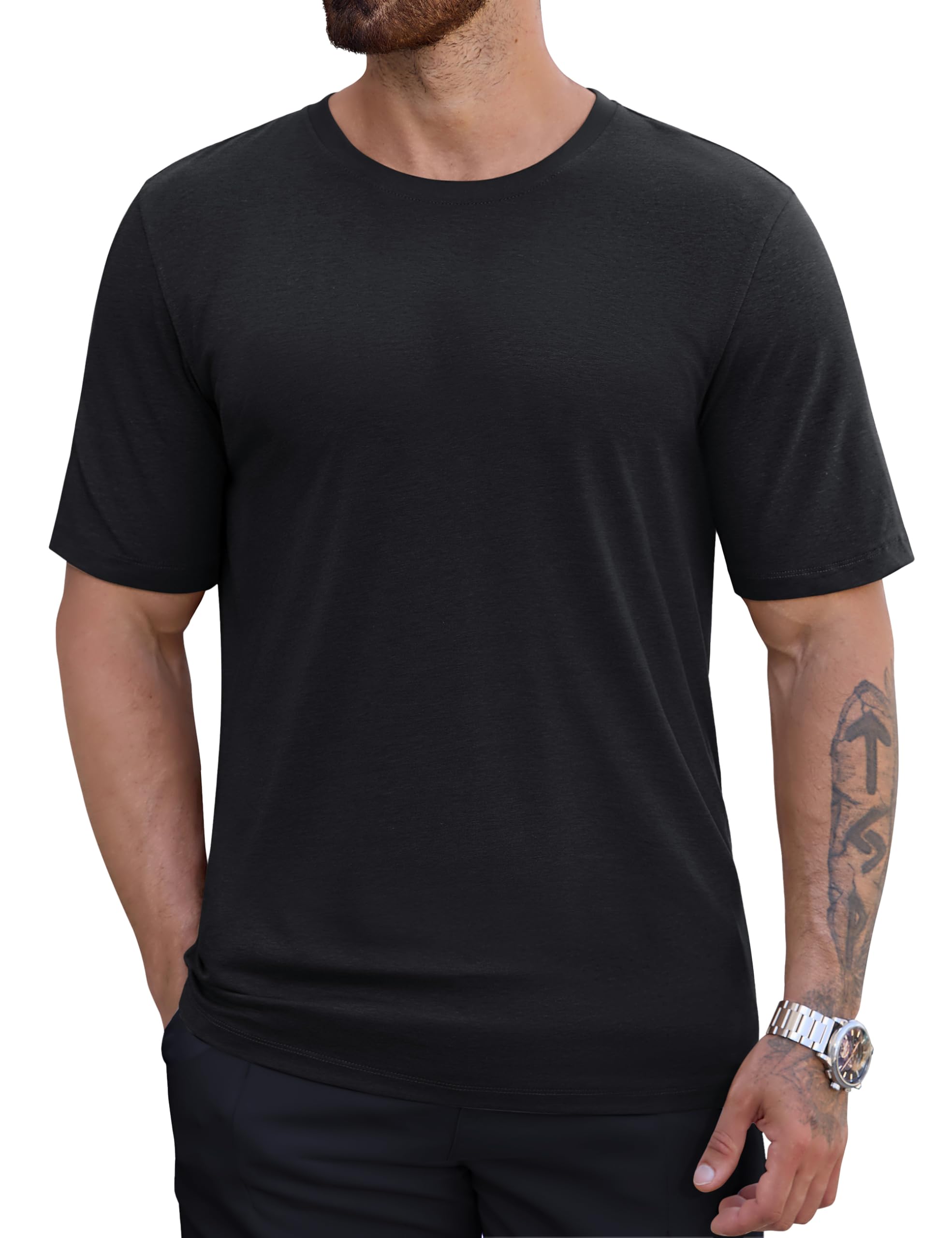 

Мужская футболка с коротким рукавом, защита от УФ-лучей, быстросохнущая, охлаждающая, XL [TACVASEN], для улицы, одежда для весны/лета, для работы, эластичная, впитывающая, быстросохнущая, нижнее белье, чёрный