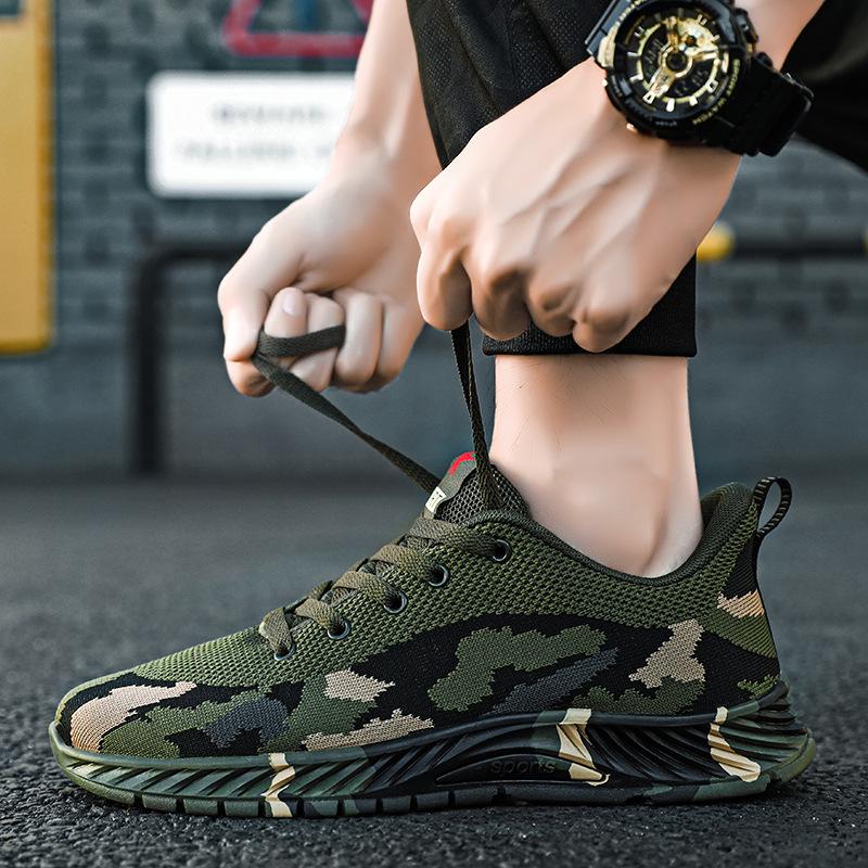 Unisex Breathable Camouflage Shoes - Non-slip, Outdoor Fly-knit Casual Sneakers for Spring & Autumn