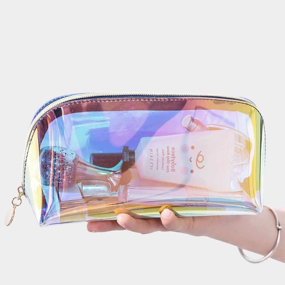 2023 Iridescent Semi-transparent Makeup Bag Set - Portable and Thickened Two-piece Wash Storage Bags.