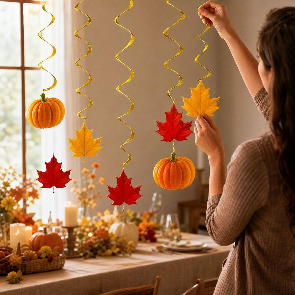 Thanksgiving Party Hanging Decorations Pumpkin Maple Leaf Ornaments (6 Pack)