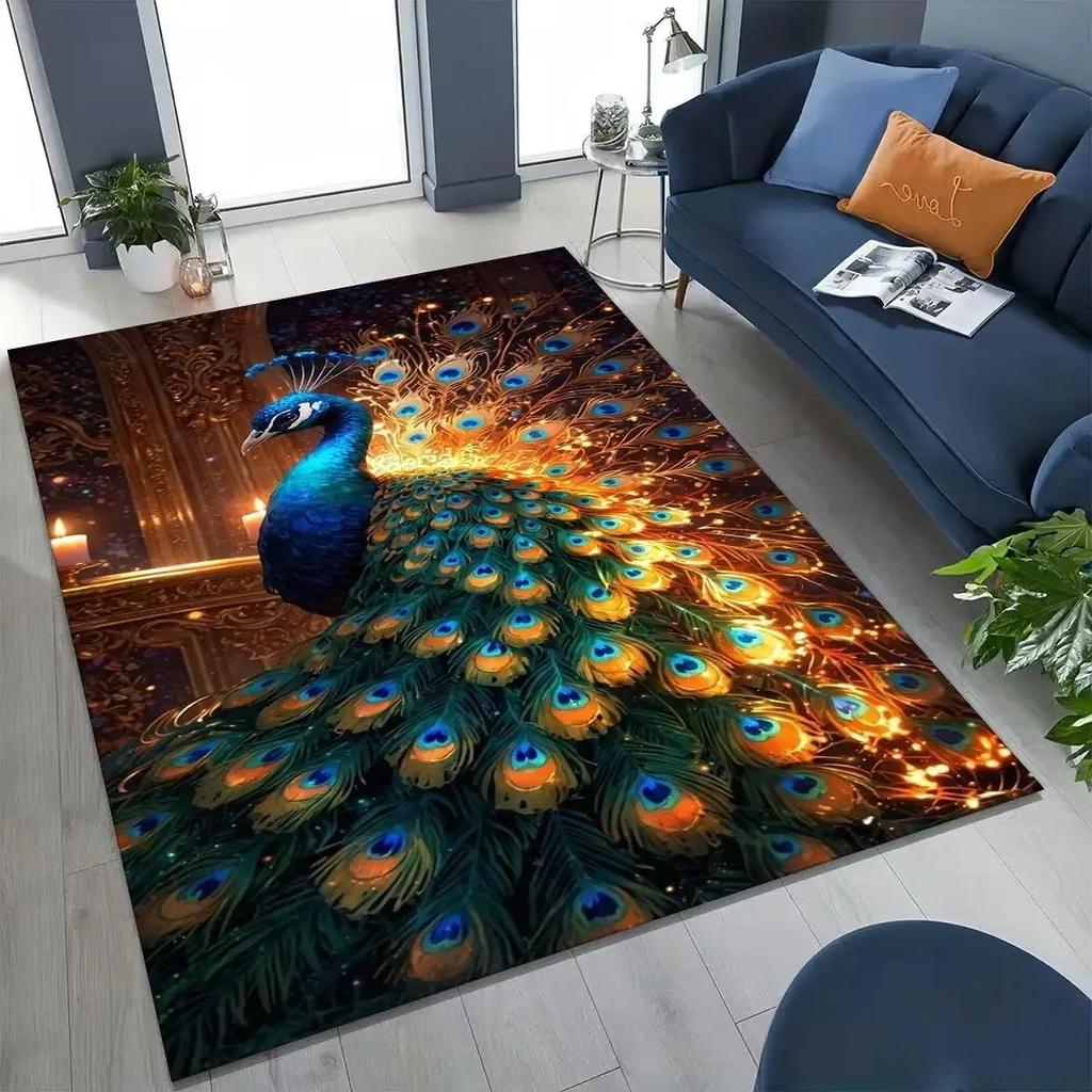 3D Colorful Peacock Romantic Birds Rug for Bedroom Living Room Sofa Home Doormat Decor,Larger Kid Play Non-slip Floor Mat