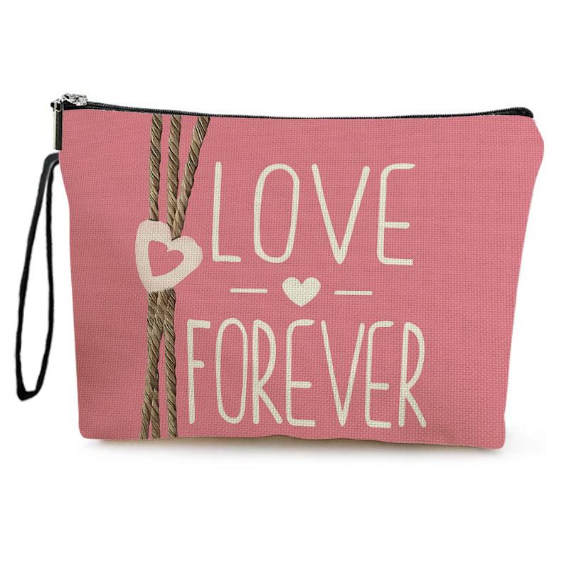 

Valentine s Day Pink Heart Double-Sided Makeup Pouch for Women Travel Lipstick Makeup Bag Student Pencil Zipper Bag For Gift