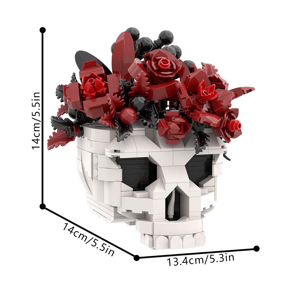 MOC Modello Bouquet Teschio Gotico Rose Teschio Corvo Fiori Blocchi da Costruzione Decorativi Giocattolo da Assemblare a Croce Regalo per Adulti