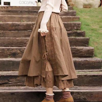 Women's Spring and Summer Vintage Roman Breathable Lightweight Skirt High-waisted Bustier A-line Dance Long Beach Skirt