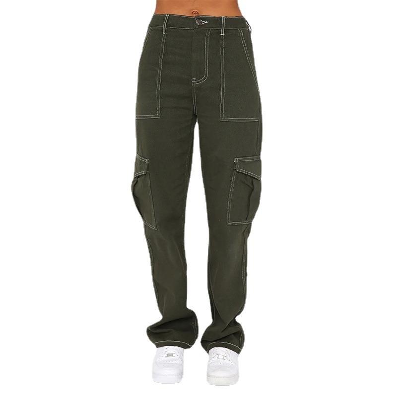 Mode Lose Frauen Cargo Jeans Hohe Taille Streetwear Taschen Breite Bein Arbeit Hosen Herbst Frühling Casual Baggy Lange Hosen Frauen Hosen 1349