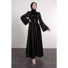 Spanish Satin Hijab Evening Dress With Wrapped Sleeve Waist