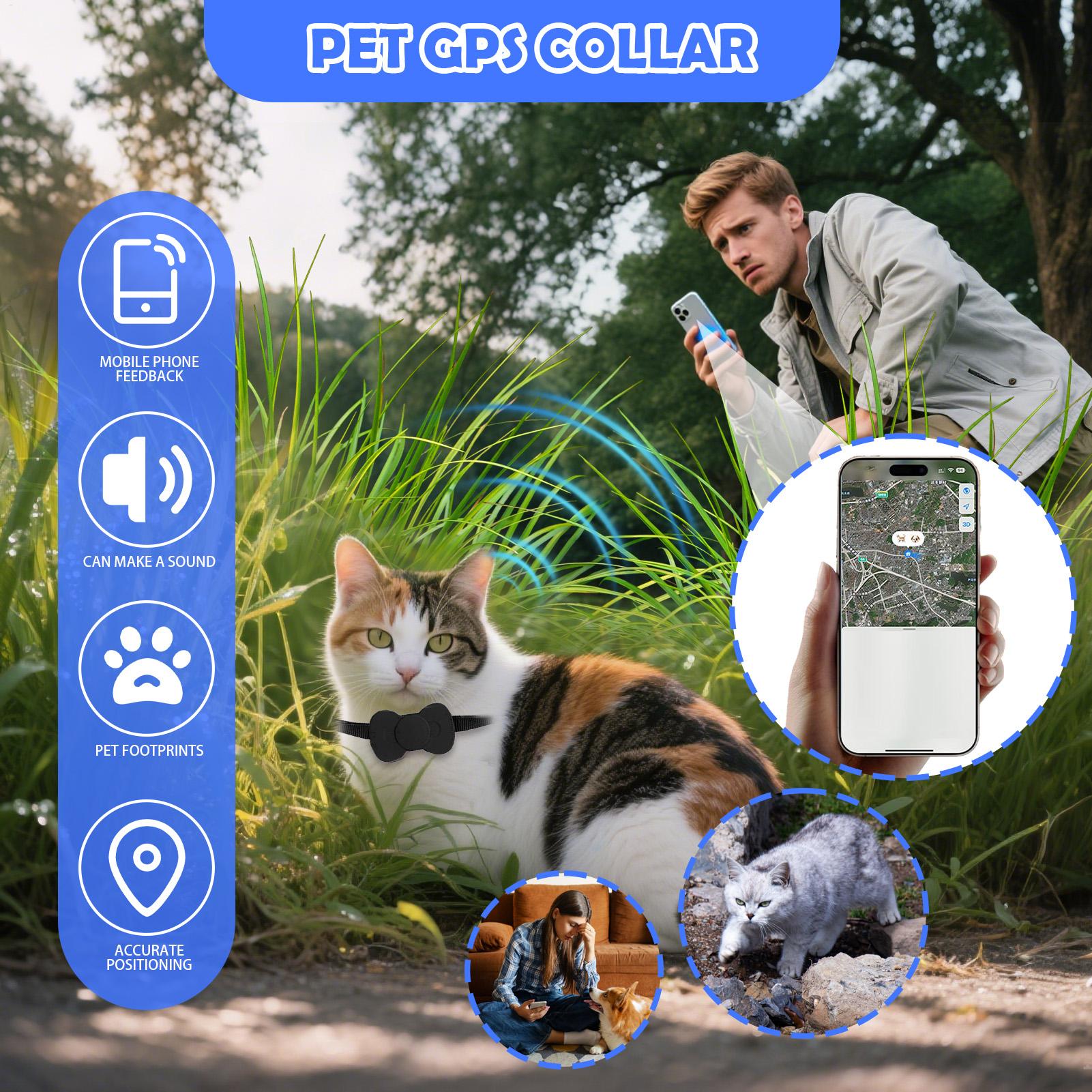 Collare GPS per Gatti Localizzatore GPS per Animali Domestici Localizzatore Elettronico Preciso per Animali Etichetta Anti-Smarrimento per Cane Gattin