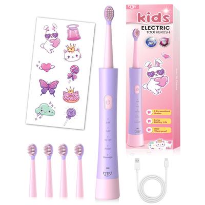 Electric Rechargeable 5 IPX7 Battery Life Suitable for Ages Toothbrush Kids' Toothbrush, 2-Minute Timer, 30-Second Alert, Modes, Age-Specific