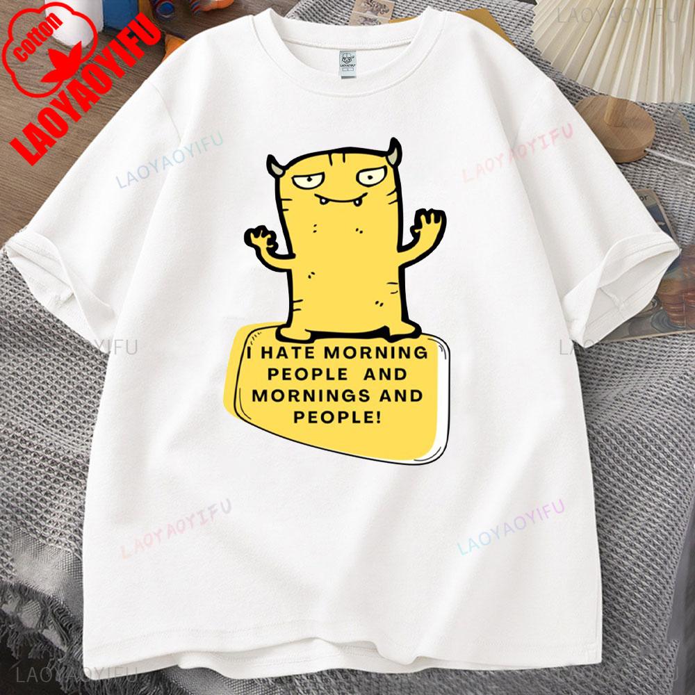 ZX Tee Vintage I Hate Mornings Premium T-Shirt Retro Cartoon T-Shirt Vintage 90s Tee Comfortable Personality for Outdoor Enthusiasts