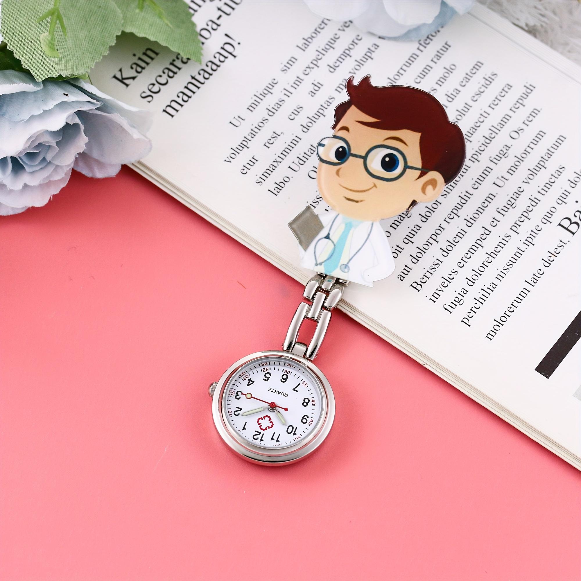 

Cartoon male doctor nurse watch night light needle smiling face character pocket watch men s and women s hanging watch watch белый