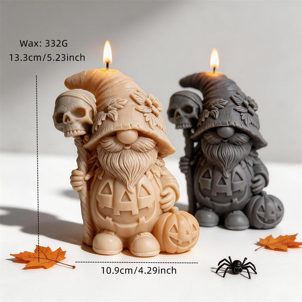 Happy Halloween Gnome Silicone Mold Pumpkin Gnomes Soy Wax Candle Mold Resin Skeleton Plaster Mould for Haunted House Prop Decor