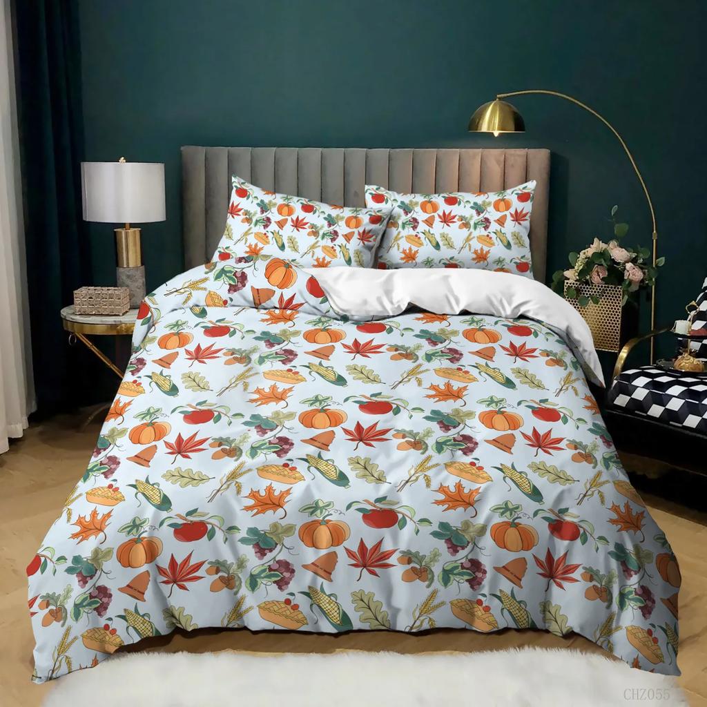 Pumpkin Duvet Cover Set Pumpkin Harvesting Holiday Halloween Thanksgiving Theme Bedding Set Microfiber Queen Size Quilt Cover