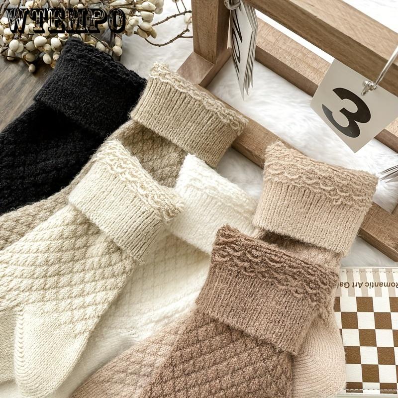 6pcs Elegant Women's Plush Socks - Cozy & Warm Mid-Calf Winter Fleece, Solid Color, Soft Polyester Blend