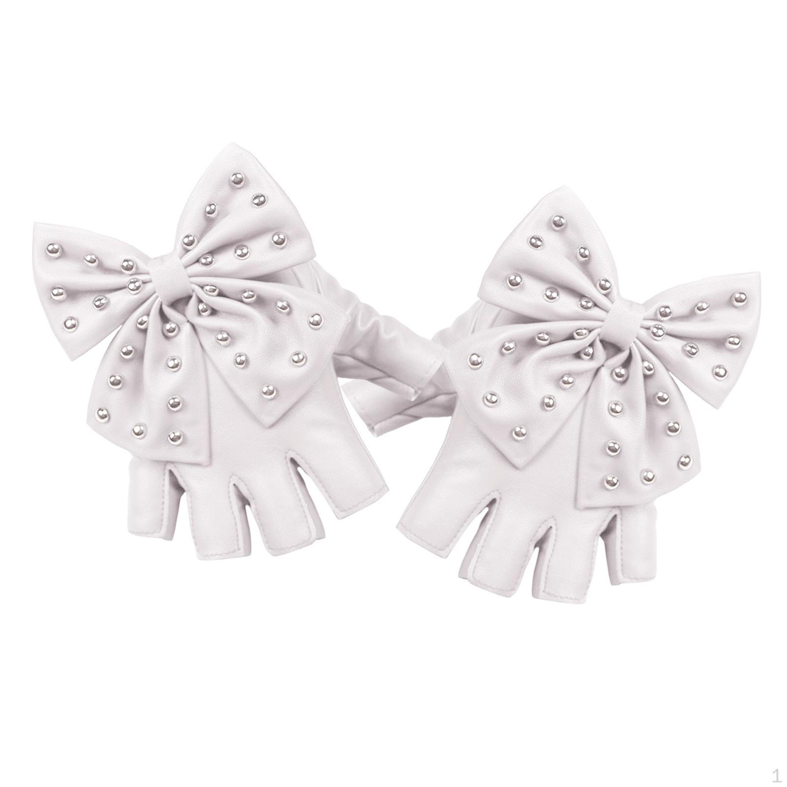 Перчатки без пальцев из искусственной кожи, Байкерские панк-перчатки с большим бантом и заклепками для женщин