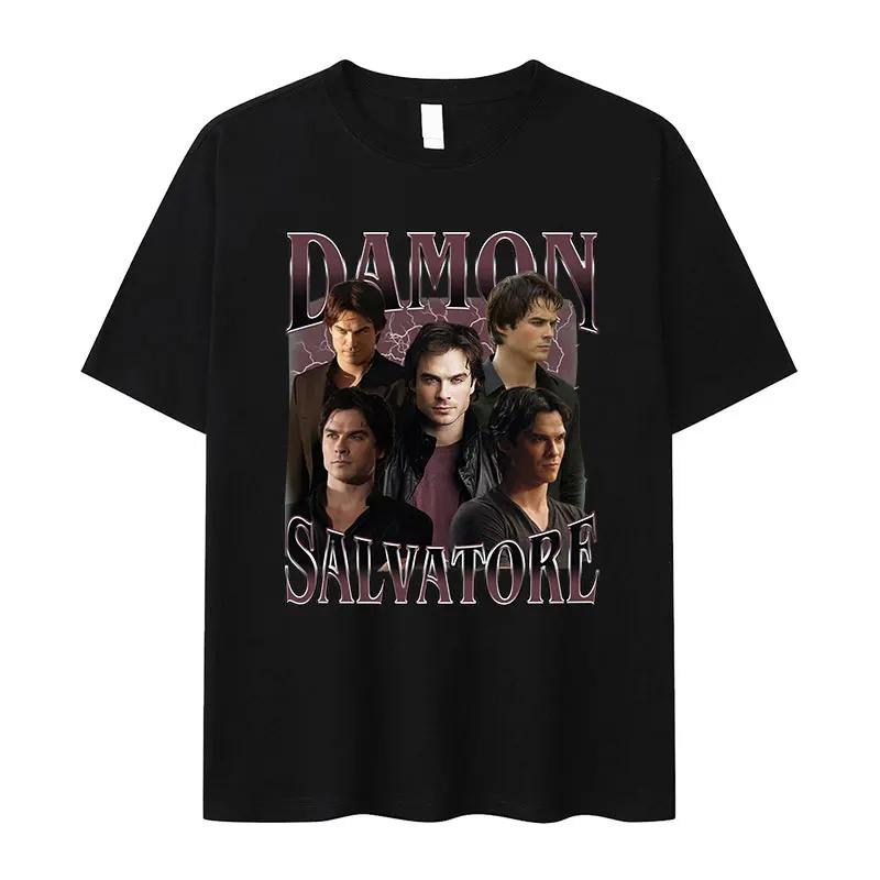 Retro Damon Salvatore IanSomerhalder TV Drama Pattern Tshirt for WomenGothic Fashion Summer Tshirt for Women's Street Wear