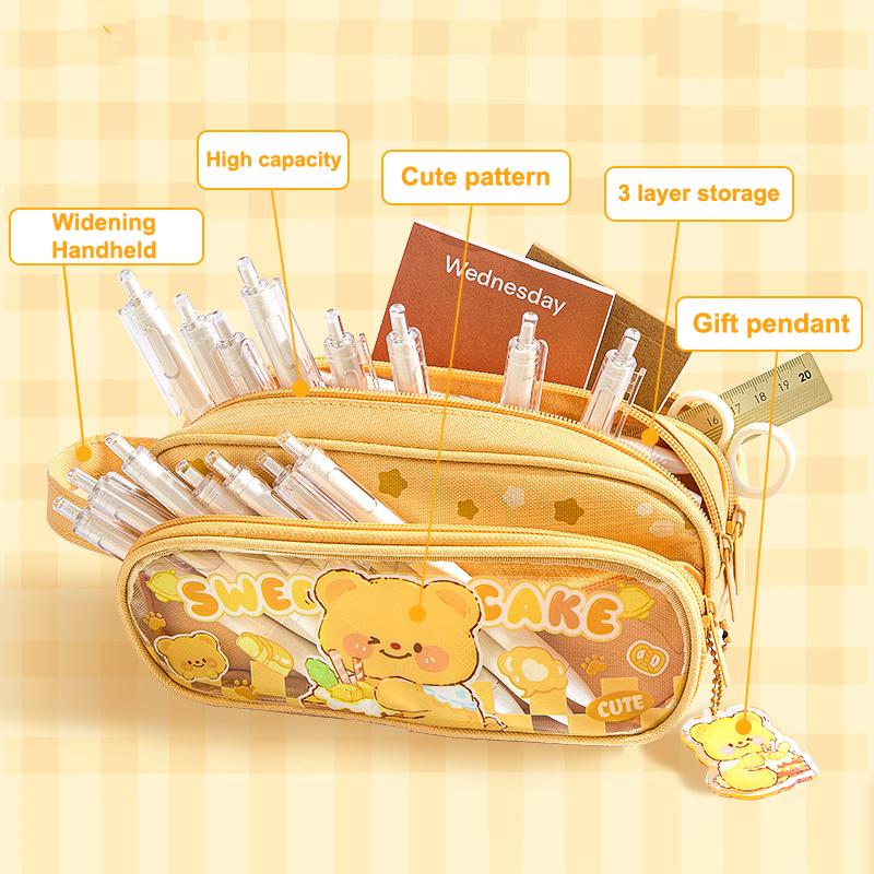 Cartoon Butter Bear Capybara Pencil Bags Large Capacity Pencil Case Student Stationery Organizer Little Bear Pencil Case Gifts