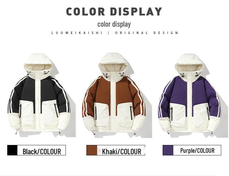 Winter Windproof Unisex Down Jacket - MLB & NY Collaboration, 90% White Duck Down, Color Block, Men's Trendy Coat