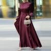 Women's Elegant Round Neck Lantern Sleeve Tie-Waist Slimming Robe Dress