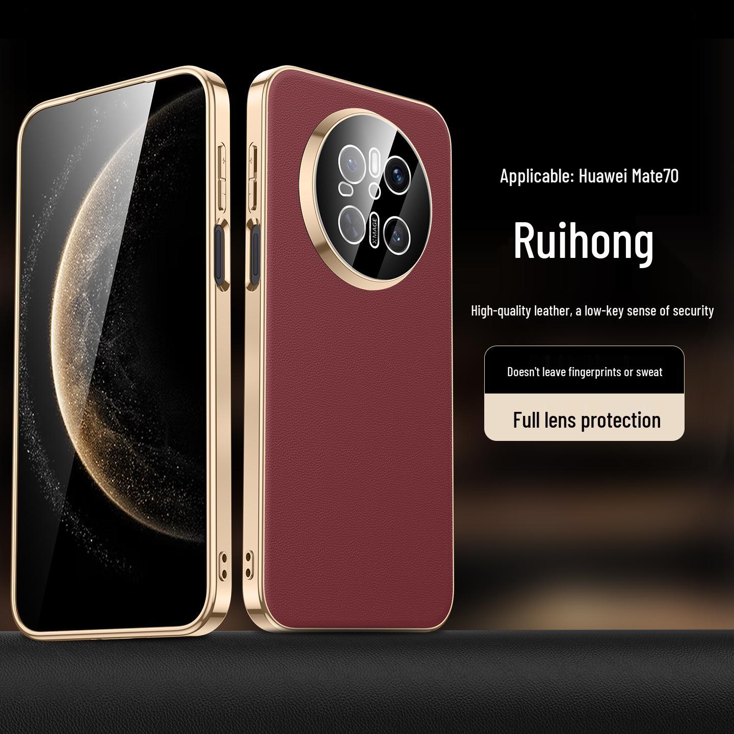Compatible Phone Case for Huawei Mate 70 Pro+: Electroplated Leather with Built-in Lens Protector Mate70Pro