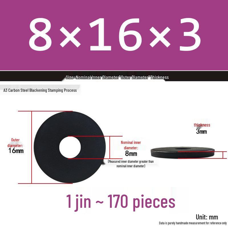 Black Oversized Thickened Round Metal Flat Washer Spacer for Home Use