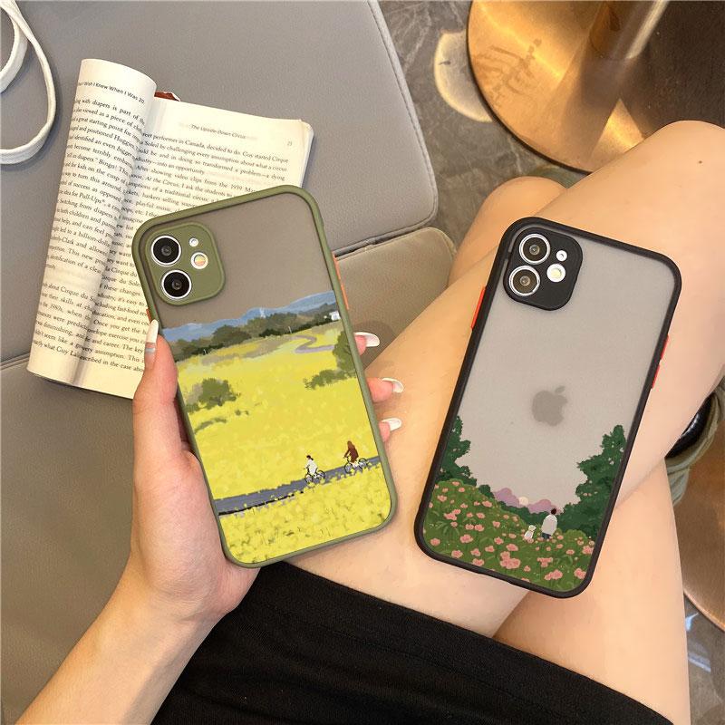 Scenery Girl Cute Illustration Phone Case For iPhone 16 15 13 12 11 Pro Max Mini SE2 7 8 14 Plus XS X XR Shockproof Back Cover