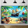 Tropical Pirate Tapestry - Beach Pirate Ship Parrot Treasure Home Decor Background