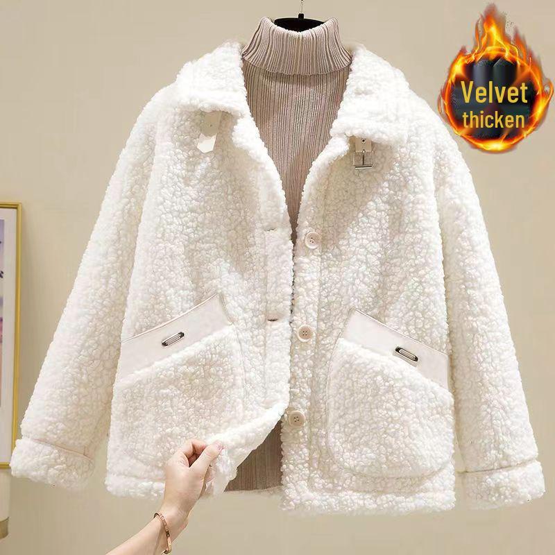 Veste en Fausse Laine d'Agneau pour Femme - Style Coréen Automne/Hiver 2025, Coupe Régulière, Manteau Petite Taille