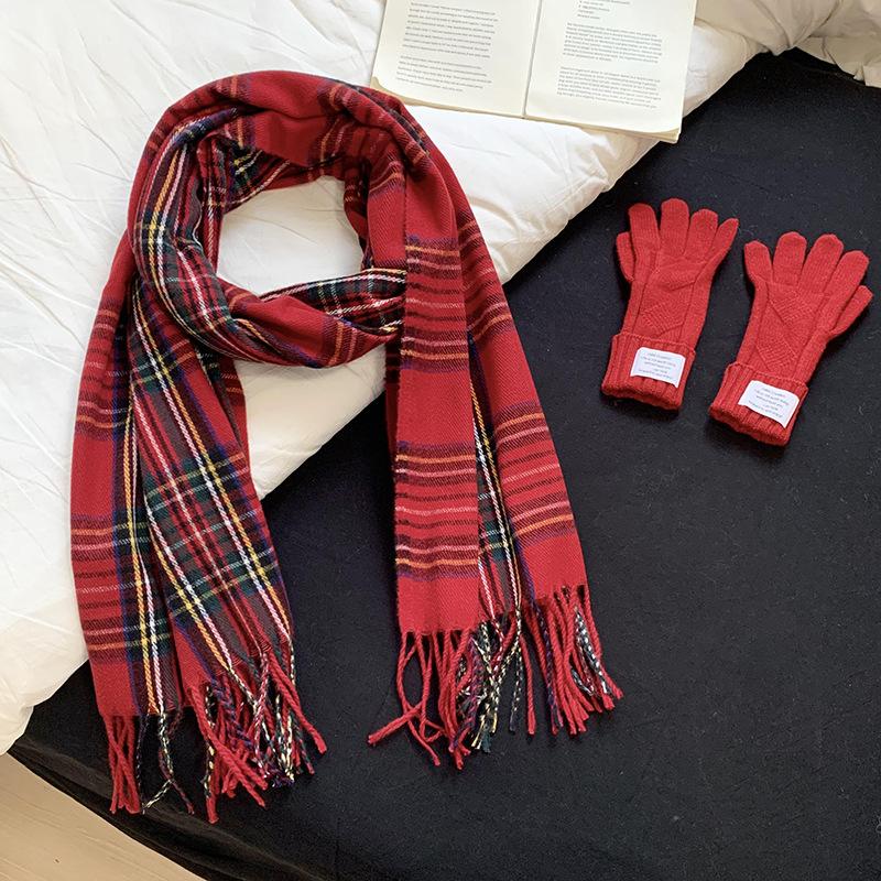 Scarf Women's Winter High-end Sense New Versatile Thickened Warm Imitation Cashmere Plaid Scarf Shawl