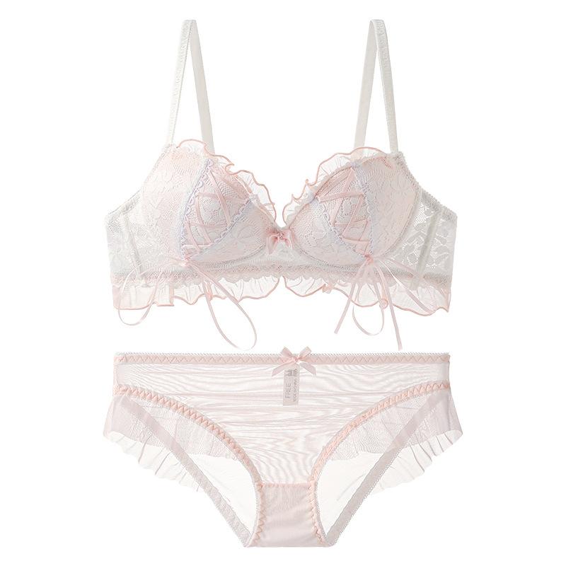 Japanese Lolita Princess Wind Strap Design Girl Desire Lace Underwear Small Breasts Gather Bra Women's Bra Set