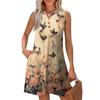 Women's Fashion Casual Printed V-Neck Button With Pocket Vest Sleeveless Dresses